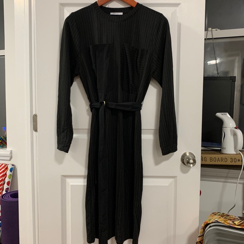 Zara pin stripe dress with waist tie